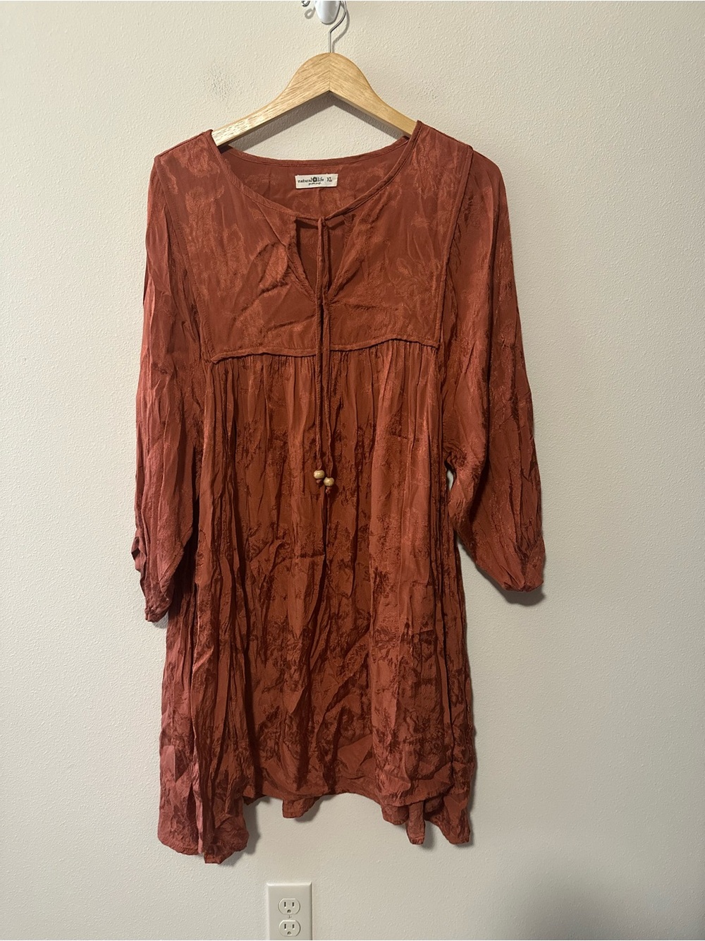 Natural life boho flowy indie rust color fall oversized tunic dress beaded XL - Picture 2 of 7